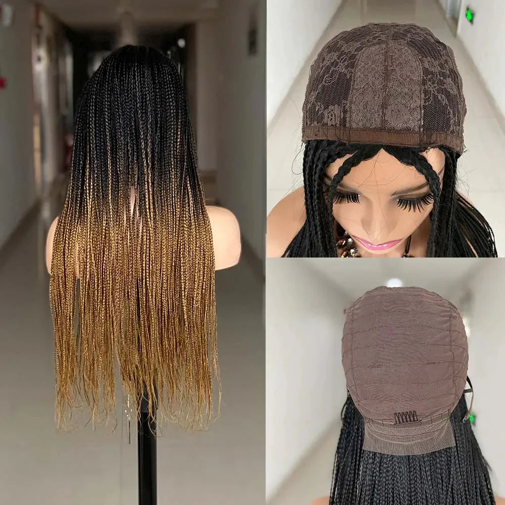 26" Ombre Box Braided Cosplay Wig | Long Straight Braids with Curly Ends | Synthetic Twist Braiding Hair