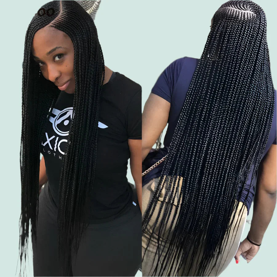 36" Long Side Part Braided Wig | Faux Locs, Box Braids & Cornrows | Full Lace Front | Synthetic Hair | Black Women