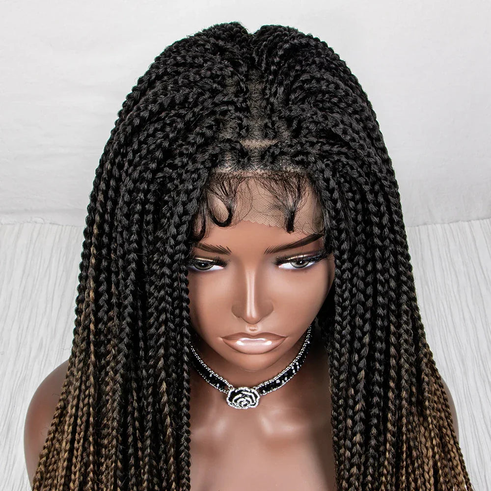 36" Water Wave Braided Wig | Lace Front | Baby Hair | Long Braids