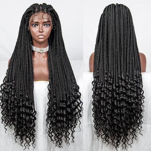 36" Deep Wave Dreadlocks Braided Wig | Lace Front | Baby Hair | Natural Look