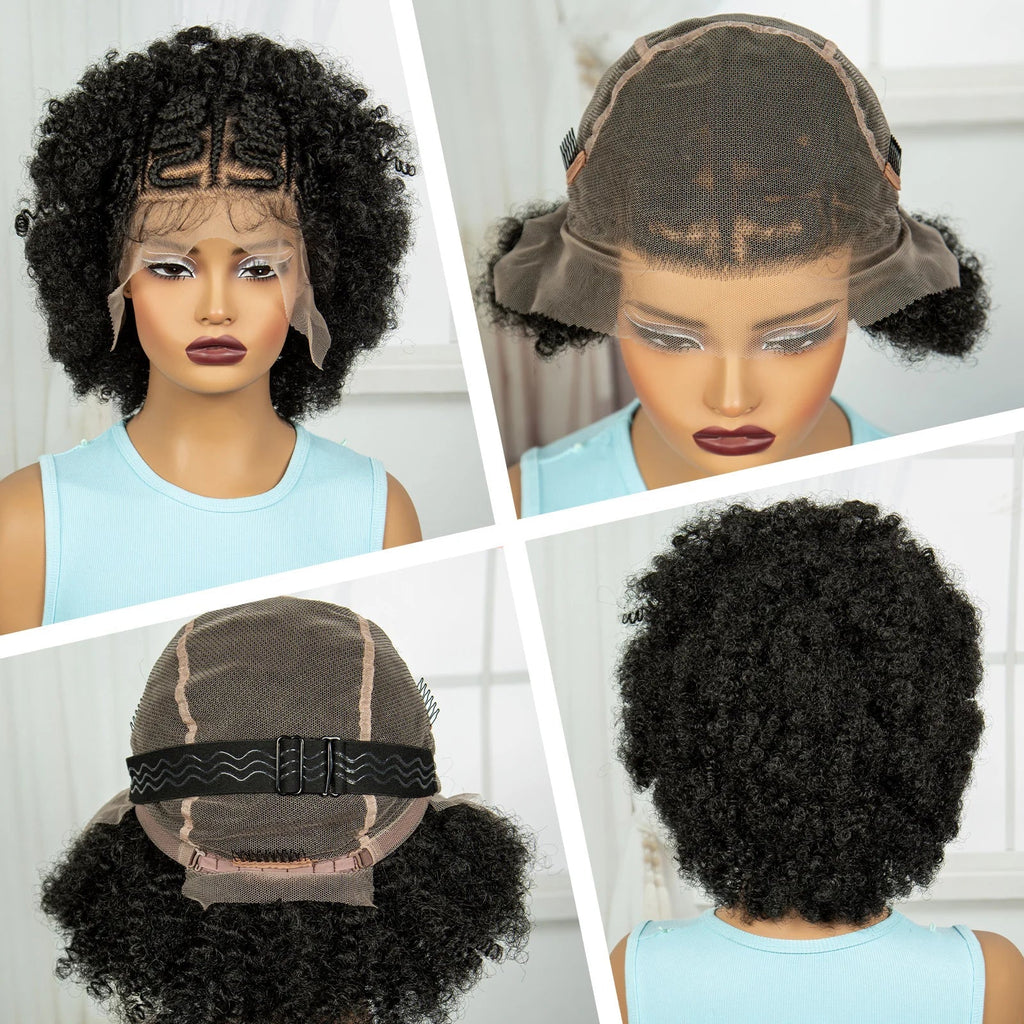 Afro Kinky Curly Cornrow Braids Wig | Transparent Full Lace | Baby Hair