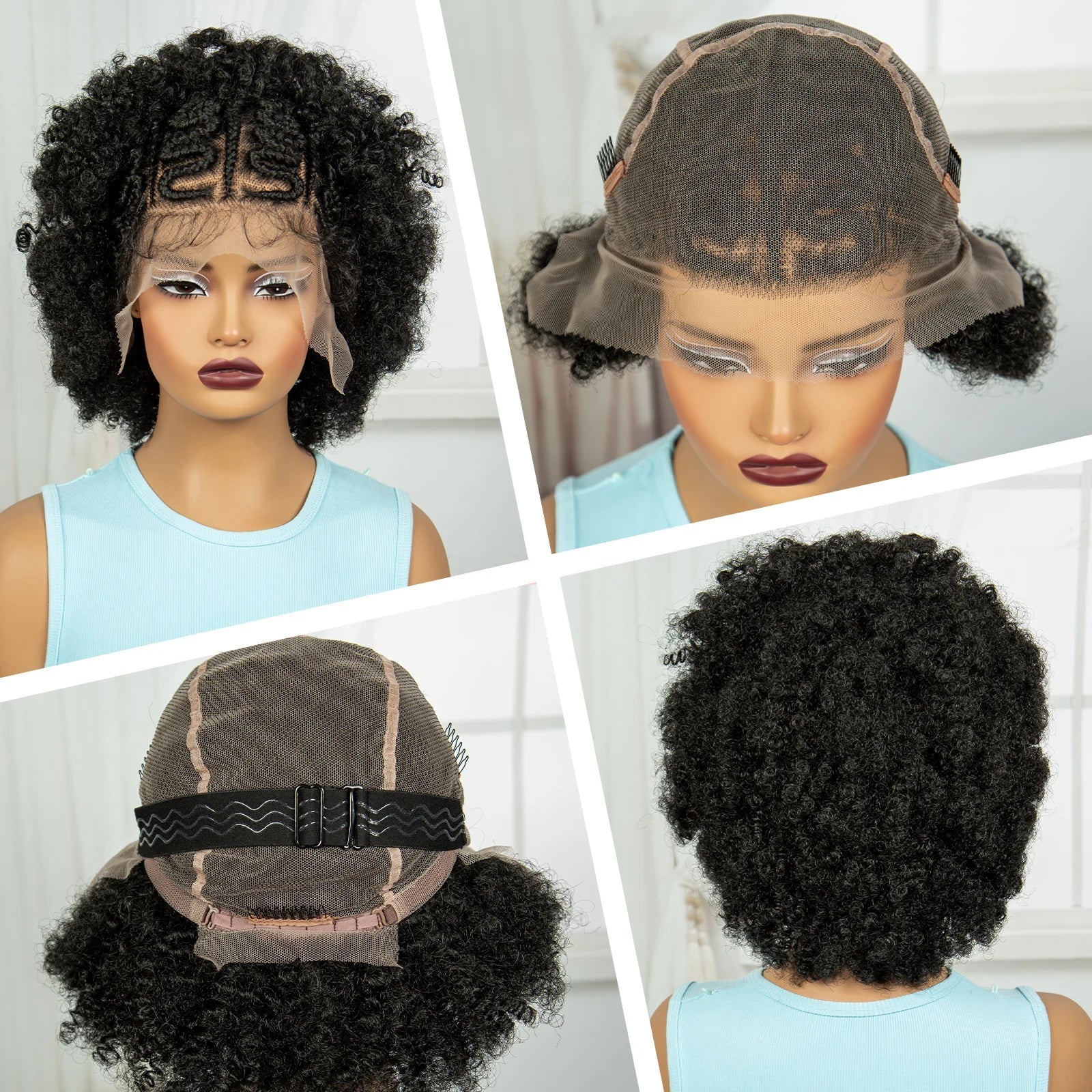 Afro Kinky Curly Cornrow Braids Wig | Transparent Full Lace | Baby Hair