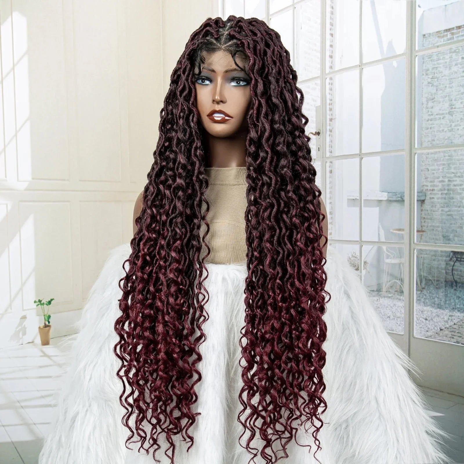 36" Knotless Dreadlock Braided Full Lace Wig | Curly Ends | Synthetic Locs Braids | Black Women