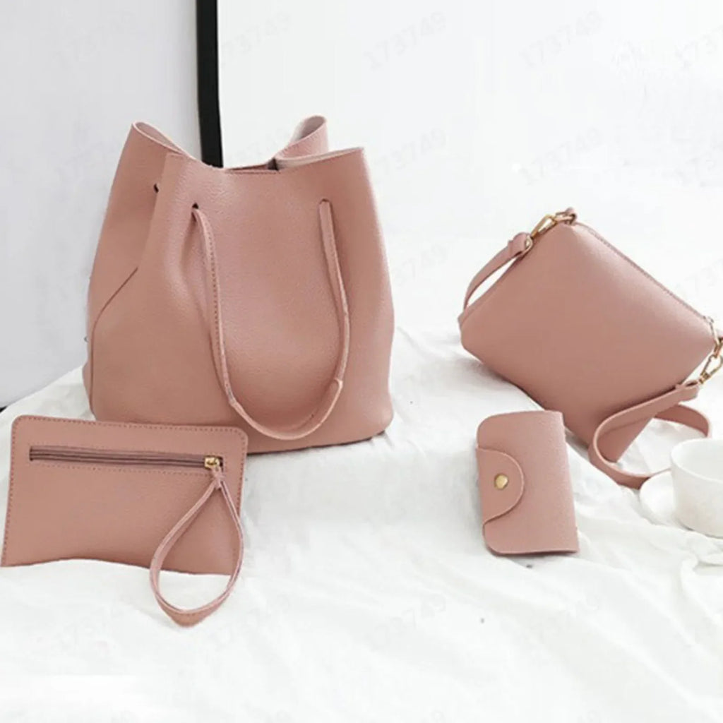 4pcs Women Lady Fashion Handbag Set | Shoulder Bags, Tote, Purse, Messenger Satchel & Crossbody with Card Case Holder Wallet for Girls