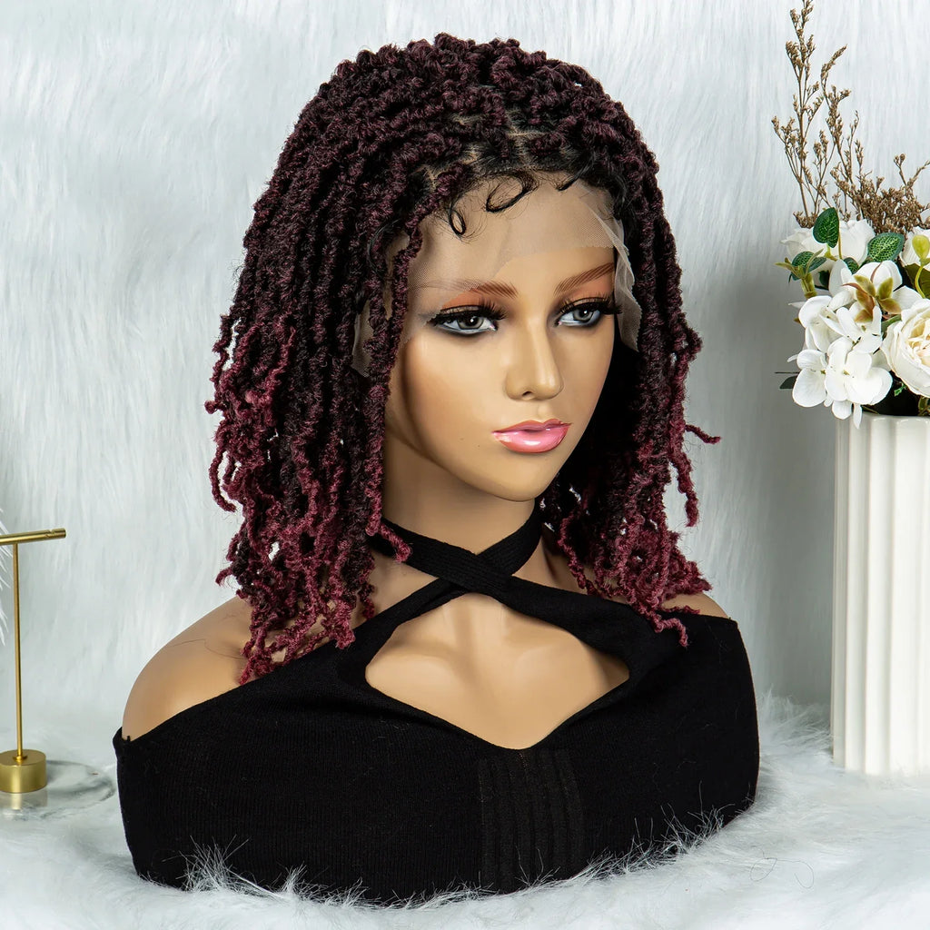 14" Knotless Butterfly Locs Lace Front Wig | Synthetic Dreadlock Braids | Black Women