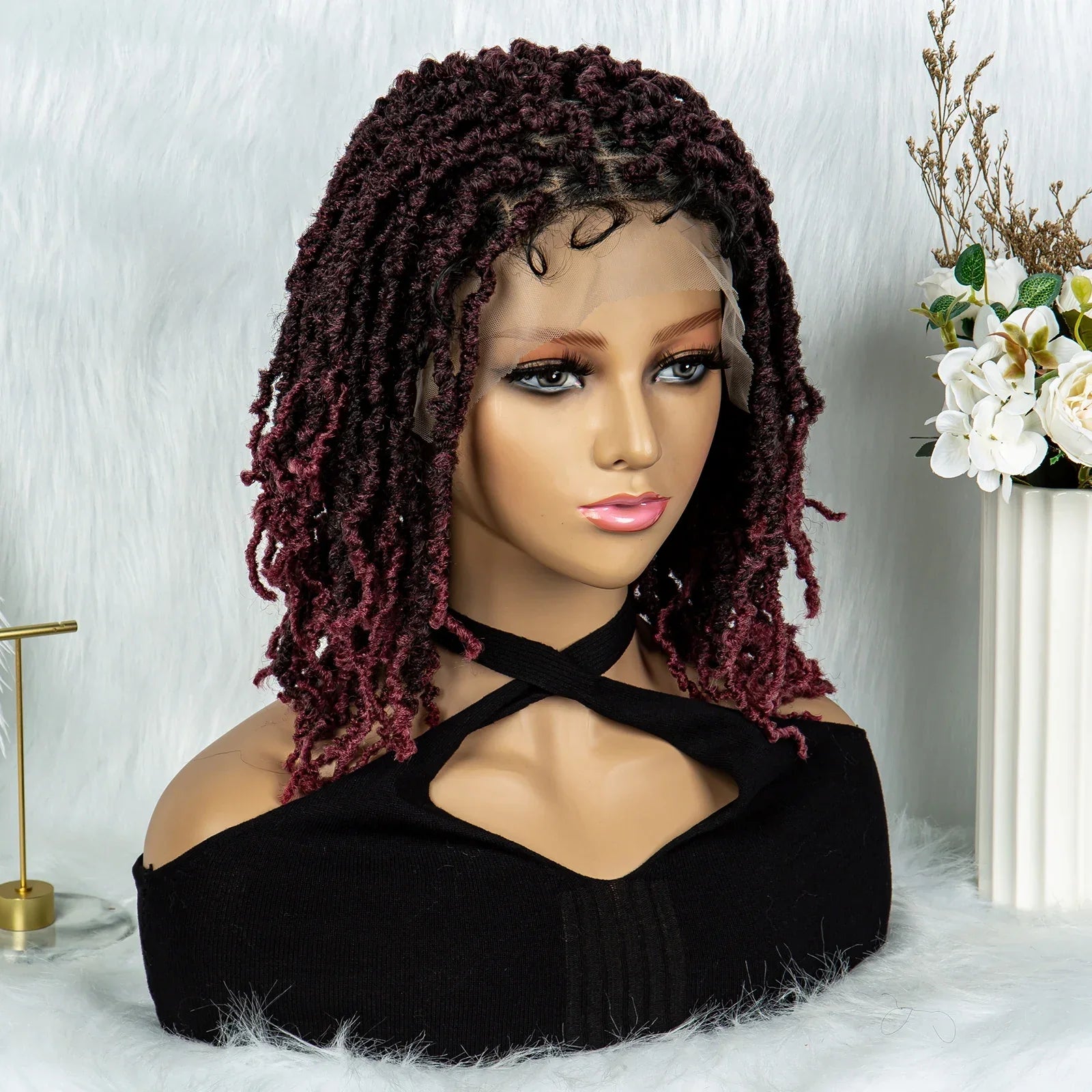 14" Knotless Butterfly Locs Lace Front Wig | Synthetic Dreadlock Braids | Black Women