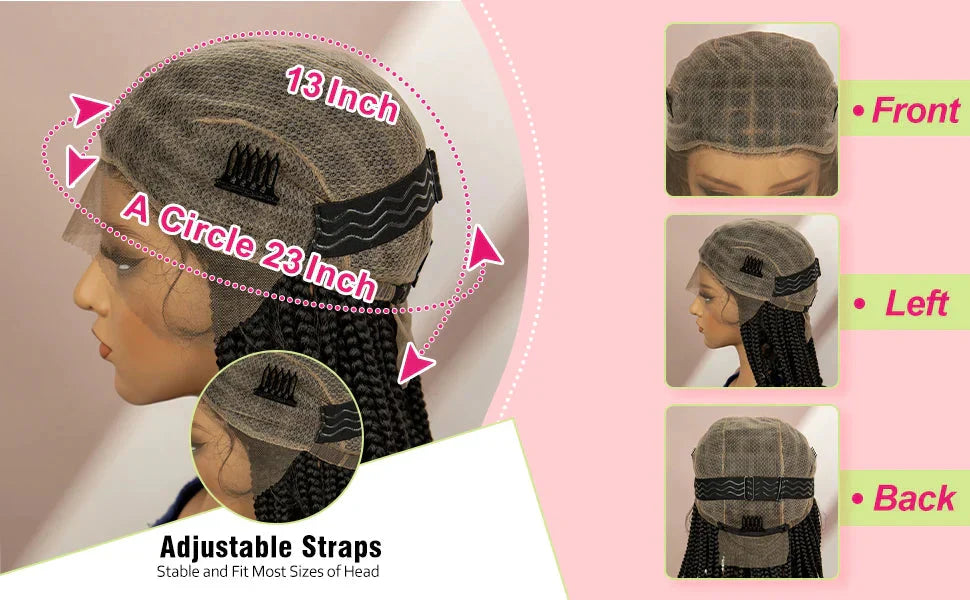 16" Short Brown Box Braided Full Lace Wig | Curly Ends | African Braids | Black Women