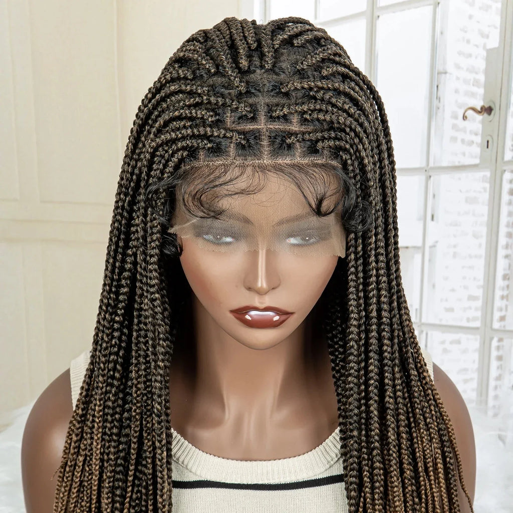 24" Full Lace Knotless Box Braided Wig | Lace Frontal Cornrow Braids | Baby Hair Synthetic Wig for Women