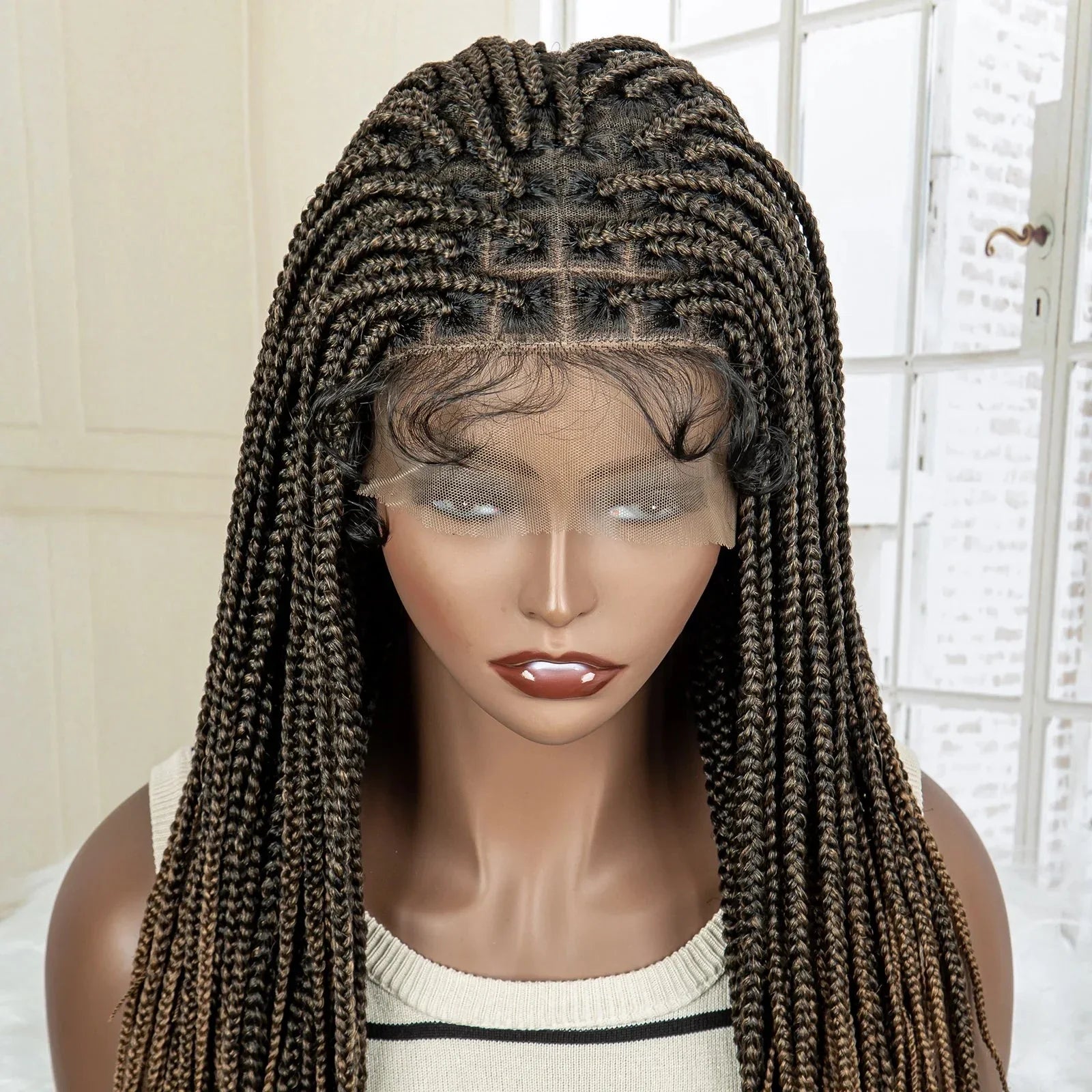 24" Full Lace Knotless Box Braided Wig | Lace Frontal Cornrow Braids | Baby Hair Synthetic Wig for Women