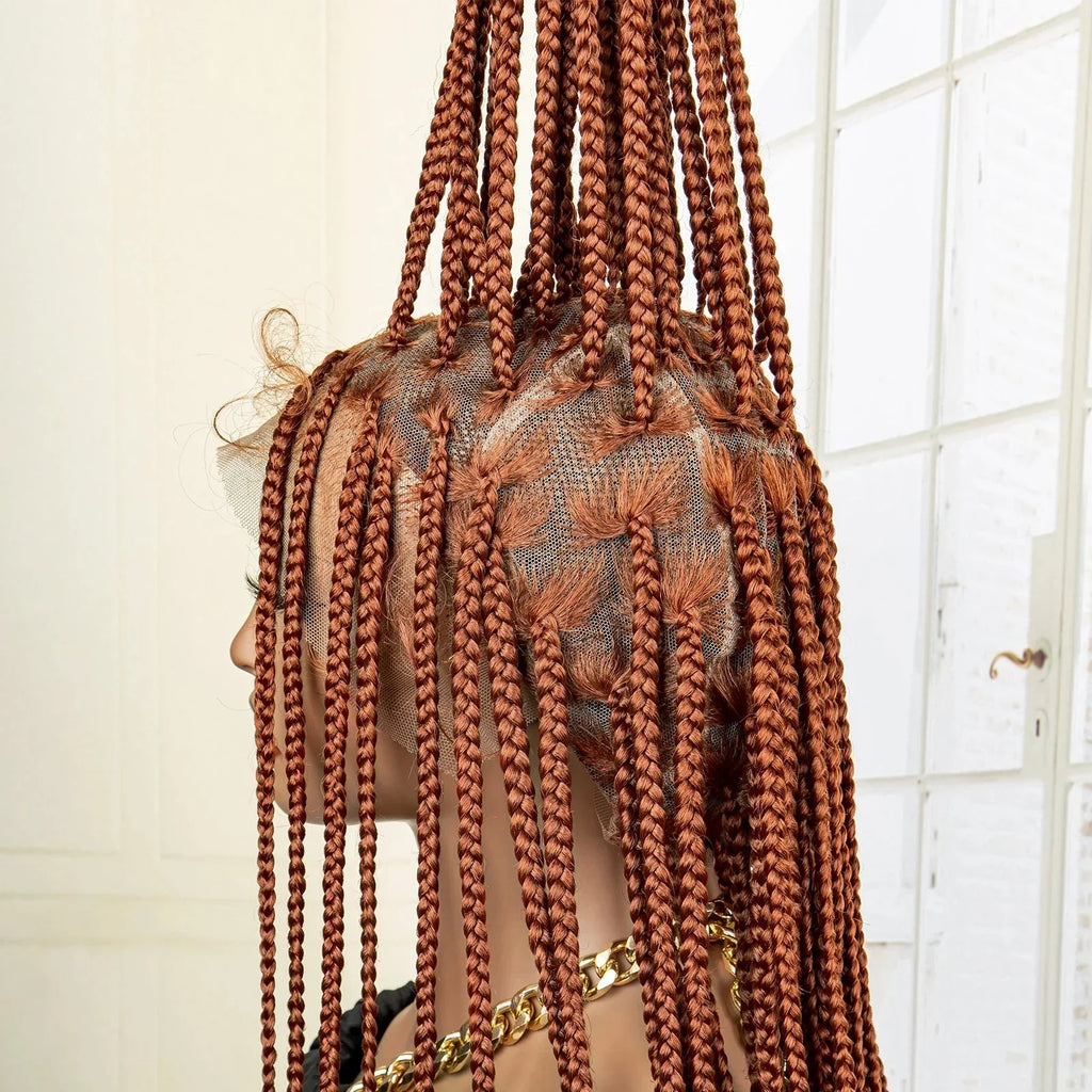 36" 613 Full Lace Knotless Box Braided Wig | Transparent HD Lace | Baby Hair | Synthetic Wig for Black Women