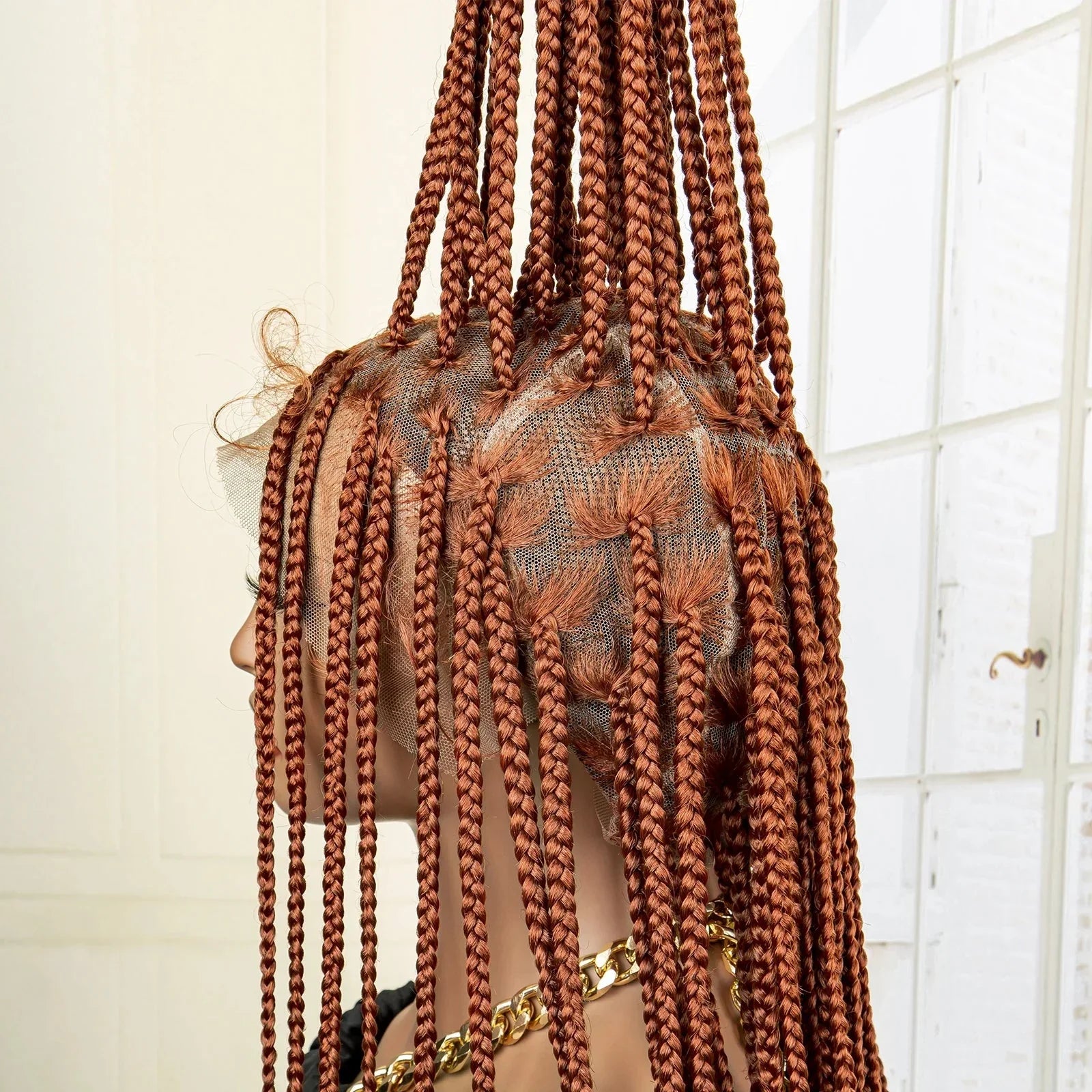 36" 613 Full Lace Knotless Box Braided Wig | Transparent HD Lace | Baby Hair | Synthetic Wig for Black Women