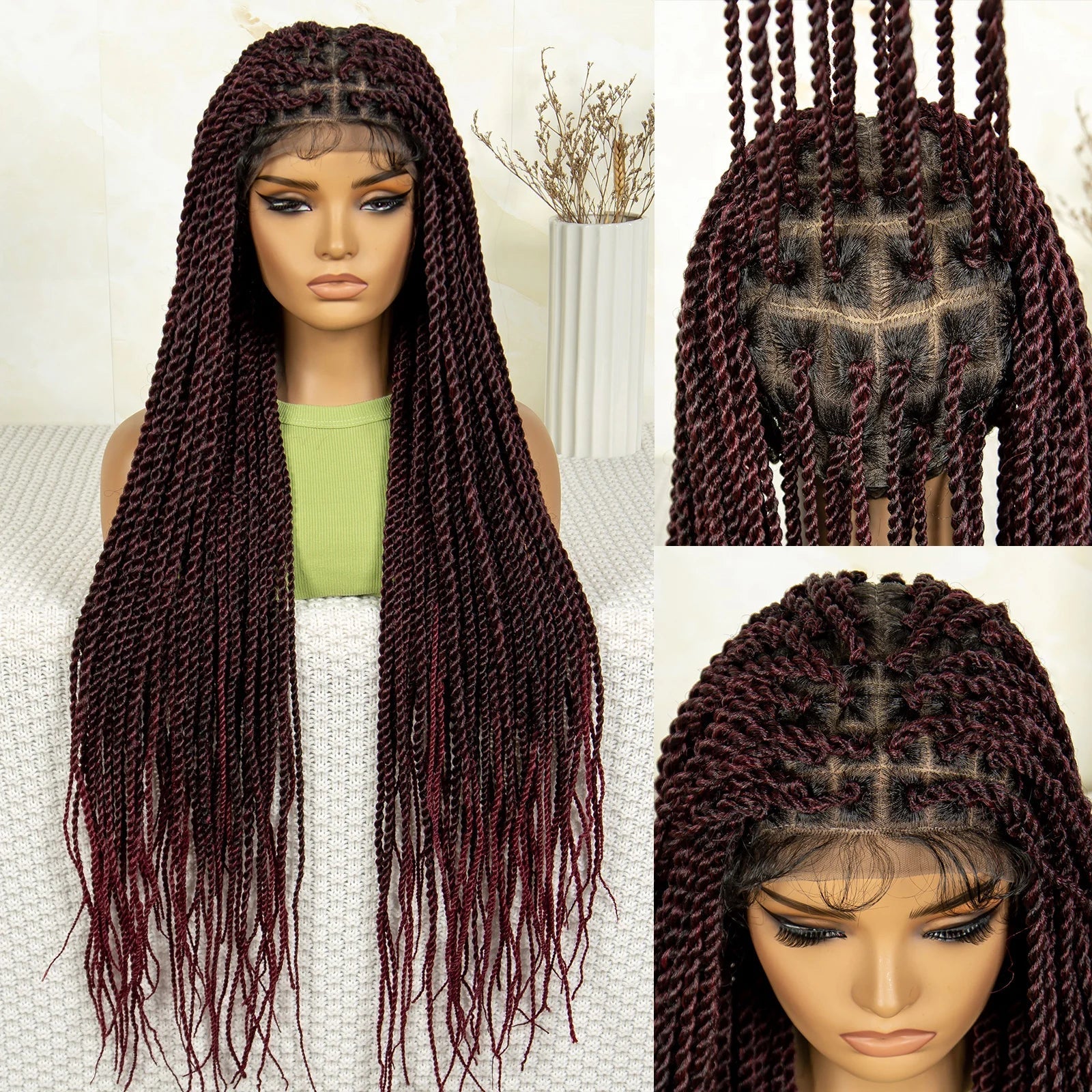 40" 360° HD Full Lace Knotless Twist Braids Wig | Blended Long Box Braids