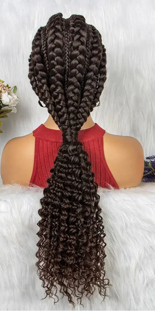 28" Colored Cornrow Braids Wig with Curly Ends | Lace Front | Baby Hair