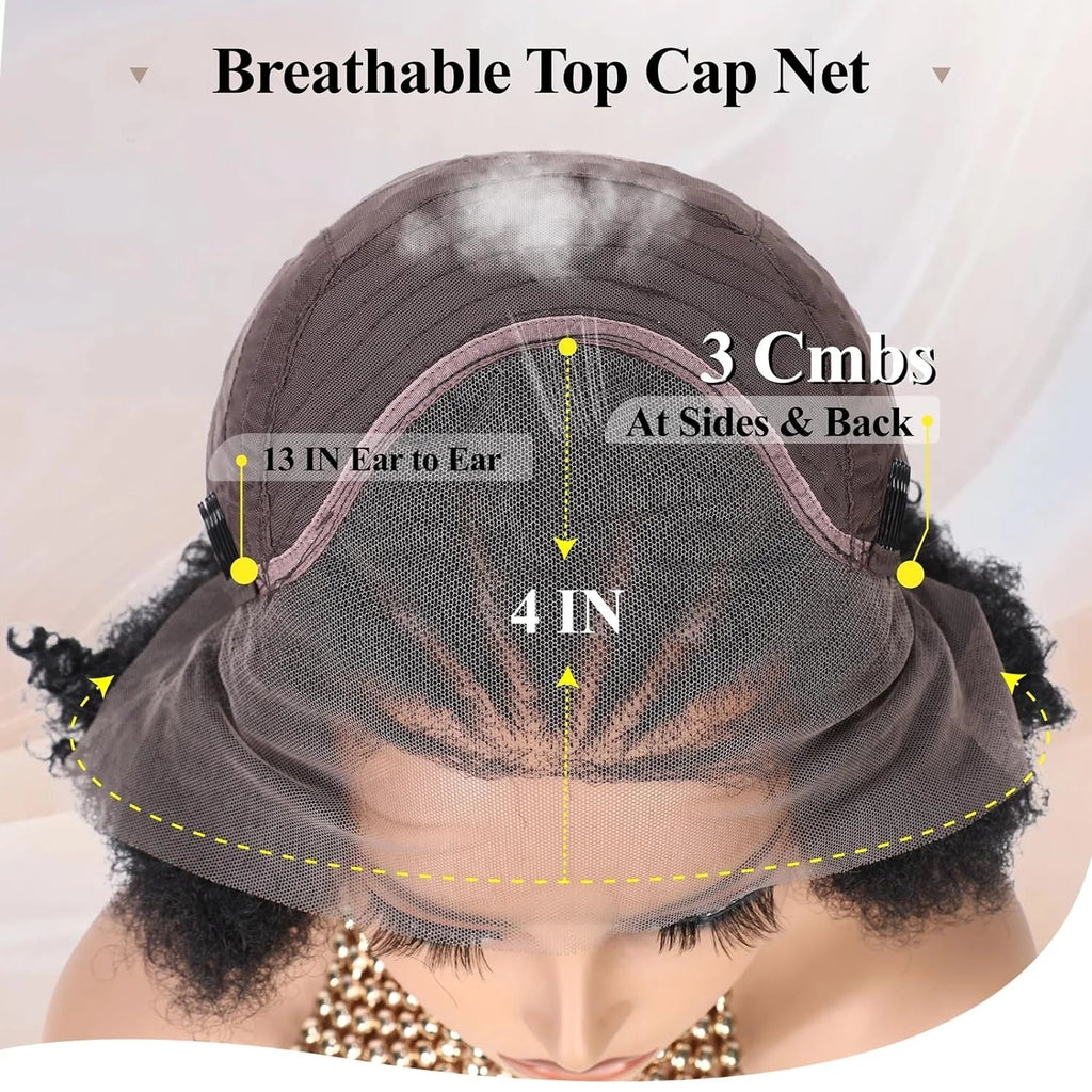 6" Afro Curly Braided Lace Front Wig | 250% Density | Brazilian Remy Hair | Short Curly Wig