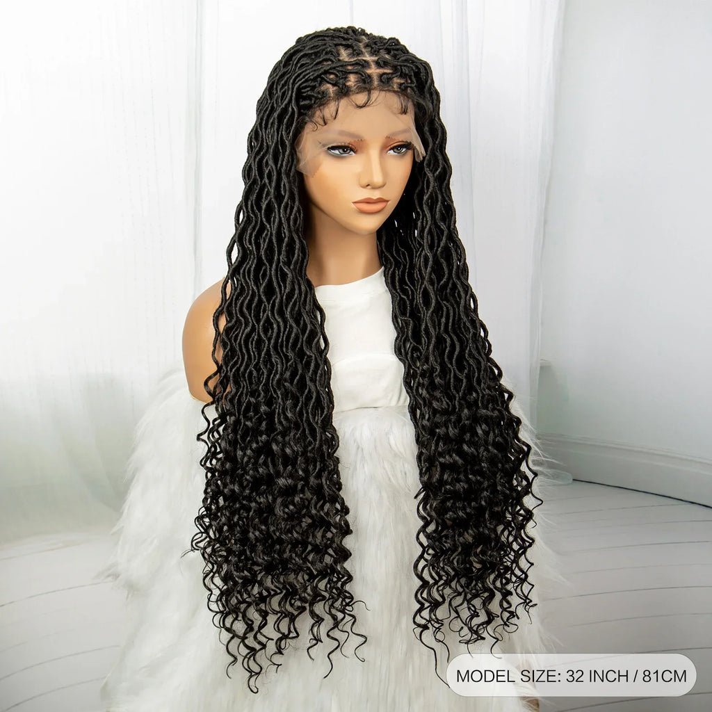 32 Inch Goddess Locs Lace Front Wig | Curly Ends | Faux Locs | Synthetic Hair | With Baby Hair