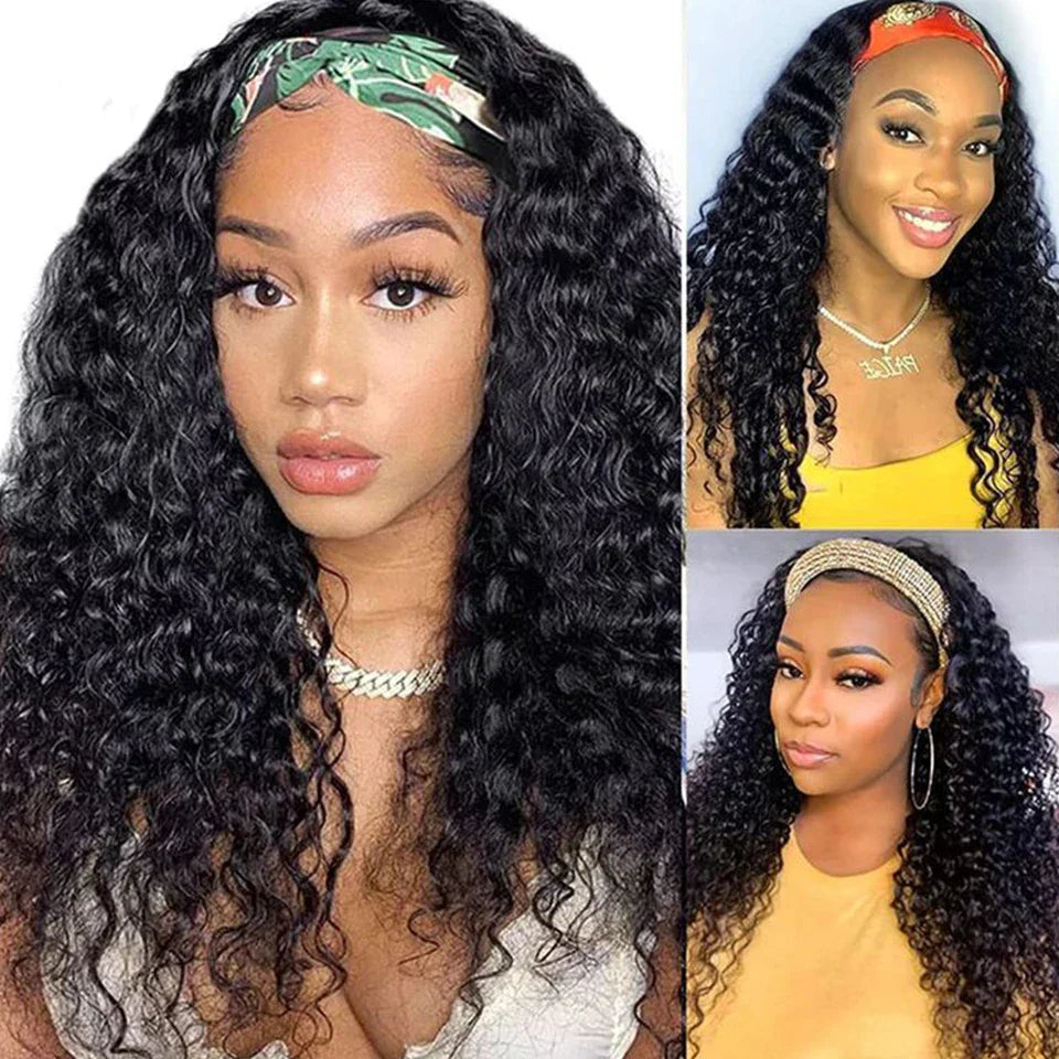 250% Density Brazilian Jerry Curly Headband Wig | Glueless Kinky Curly Remy Human Hair (Full Machine Made)