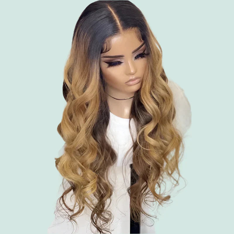 26" Ombre Blonde Body Wave Lace Front Wig - Pre-Plucked, 180% Density, Glue less, with Baby Hair