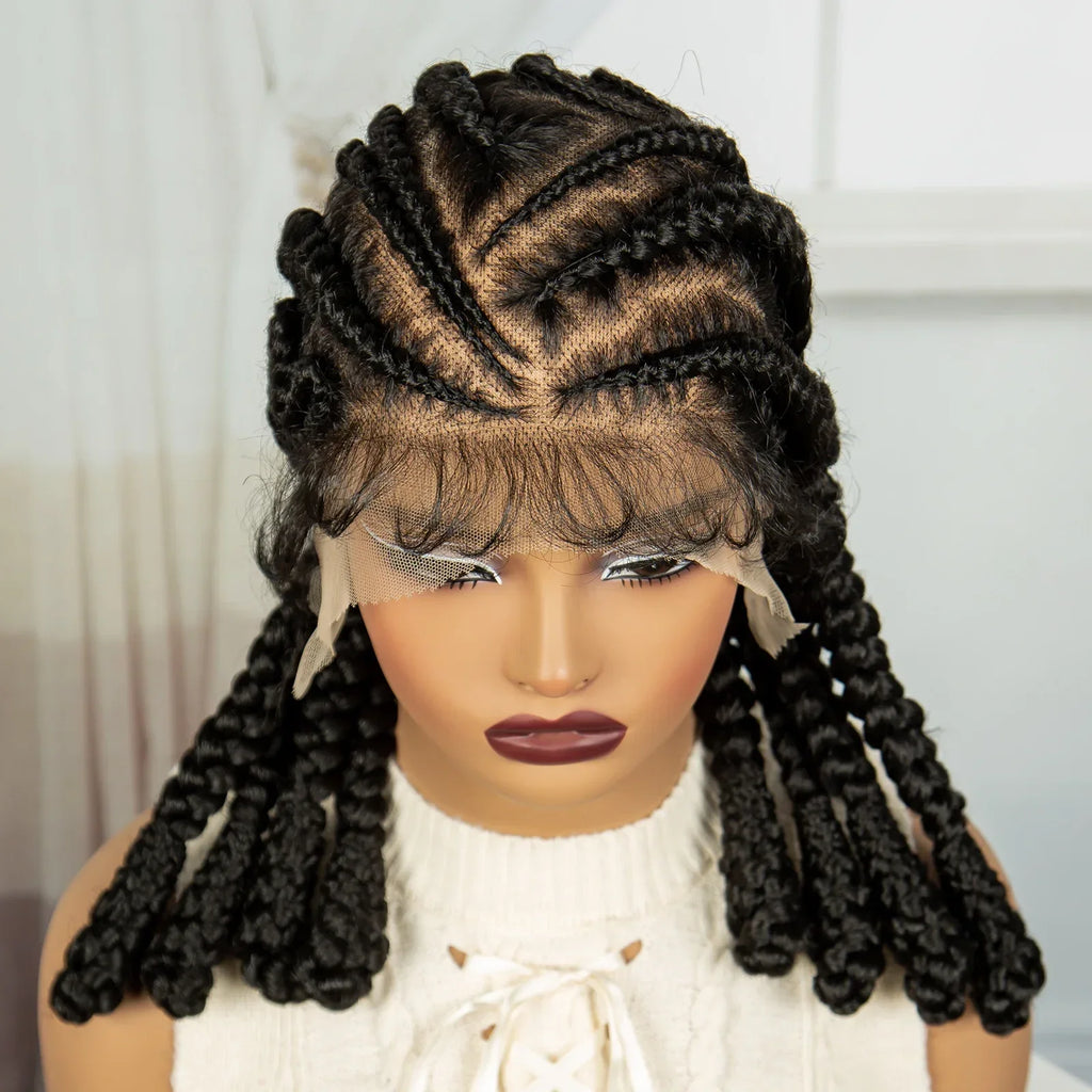 16" Cornrow Bantu Braids Wig | Full Lace Frontal | Baby Hair