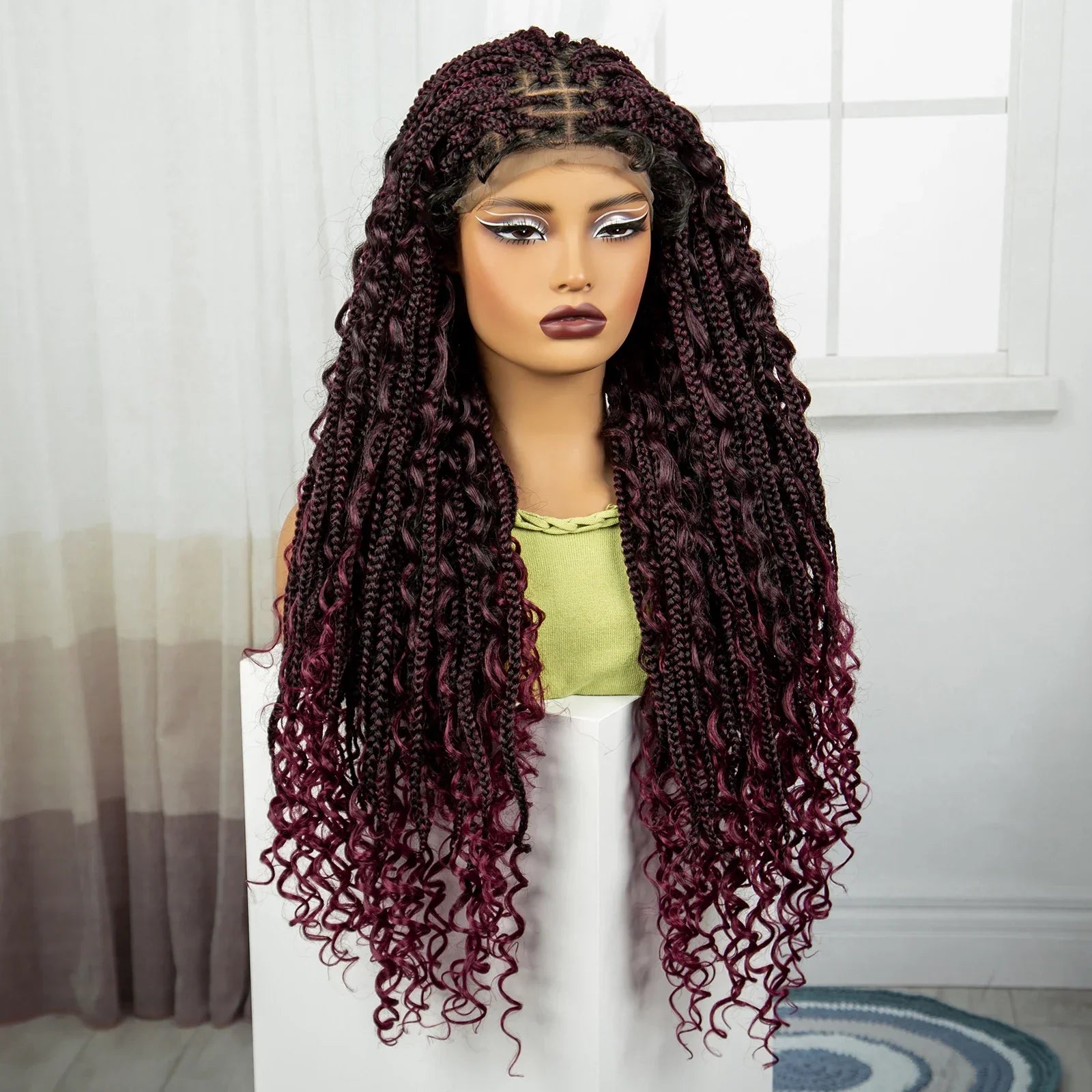 36" Knotless Box Braids Wig | Bohemian Style | Curly Ends | Lace Front | With Baby Hair | For Black Women