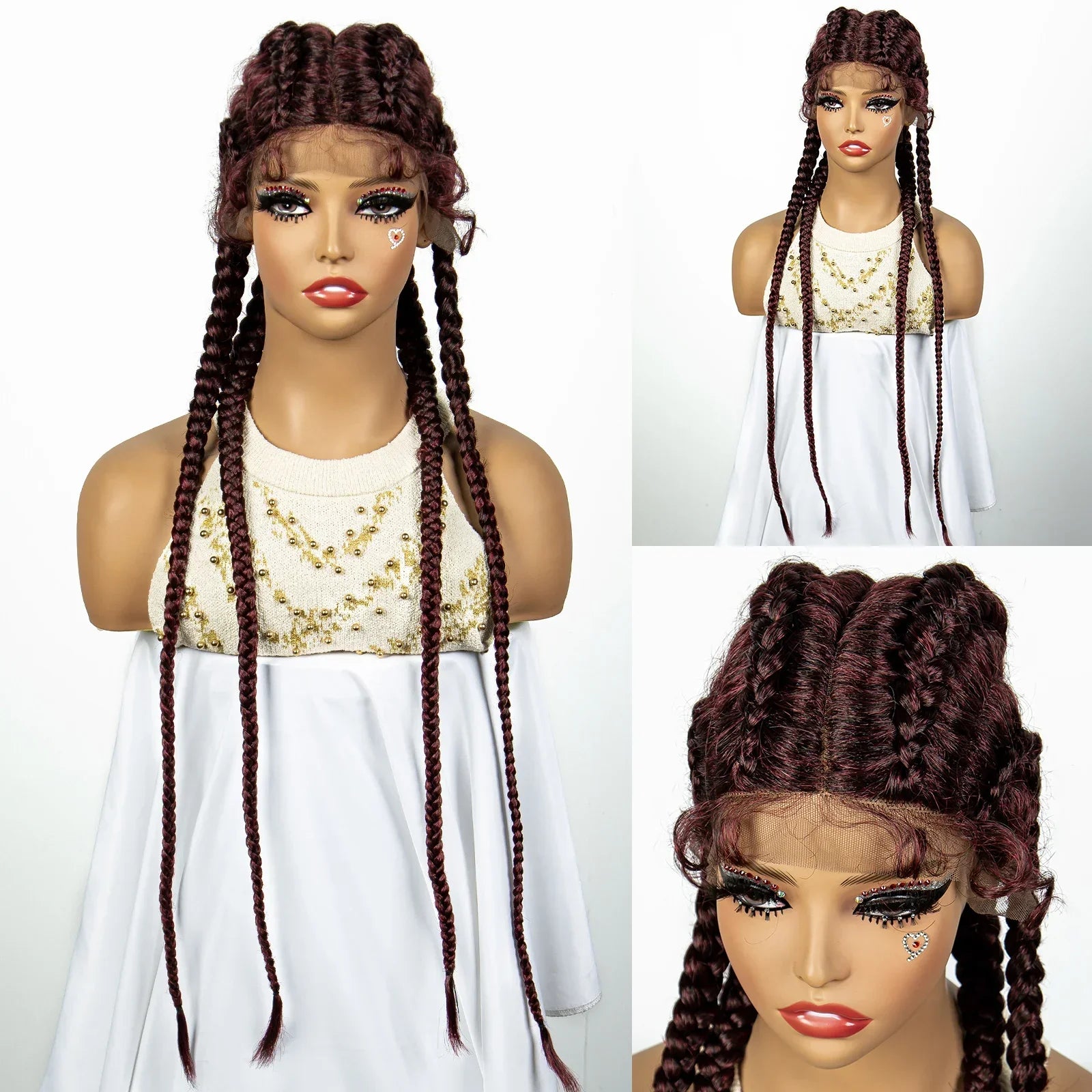 36" 27/613 Blonde Cornrow Braided Wig | Lace Frontal Box Braids | Synthetic Wig with Baby Hair for Black Women