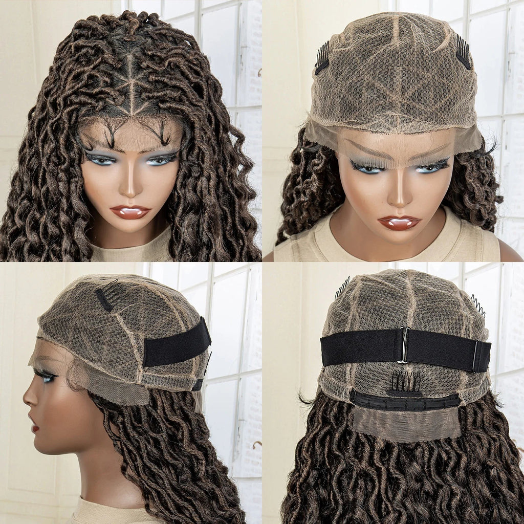 36" Knotless Dreadlock Braided Full Lace Wig | Curly Ends | Synthetic Locs Braids | Black Women