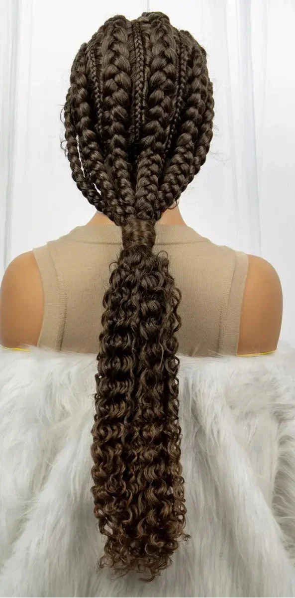 28" Colored Cornrow Braids Wig with Curly Ends | Lace Front | Baby Hair