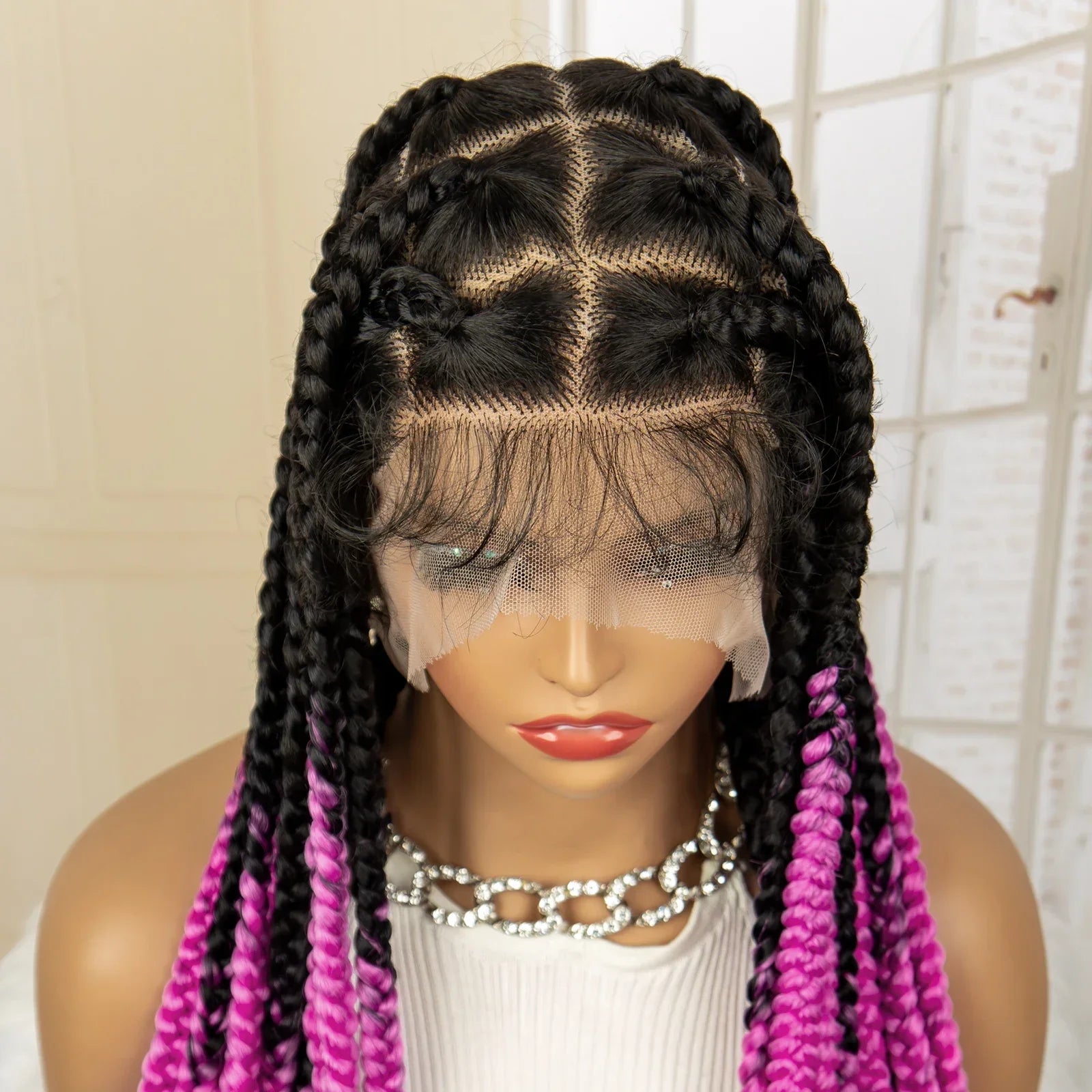 36" Big Knotless Box Braided Full Lace Wig | Cornrow Braiding Wig | Baby Hair | Synthetic Braids | For Women