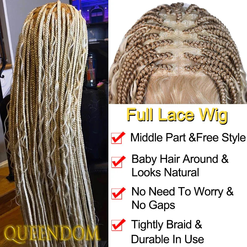 32" Ombre Blonde Boho Braids Wig | Goddess Locs & Cornrows | Full Lace | Synthetic
