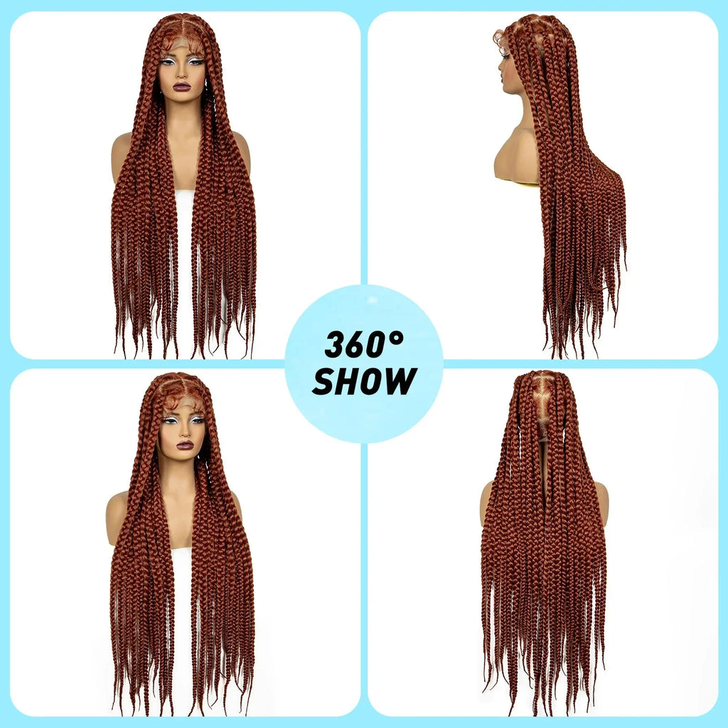 36" Purple Knotless Box Braids Wig | Transparent Full Lace | Baby Hair | Synthetic