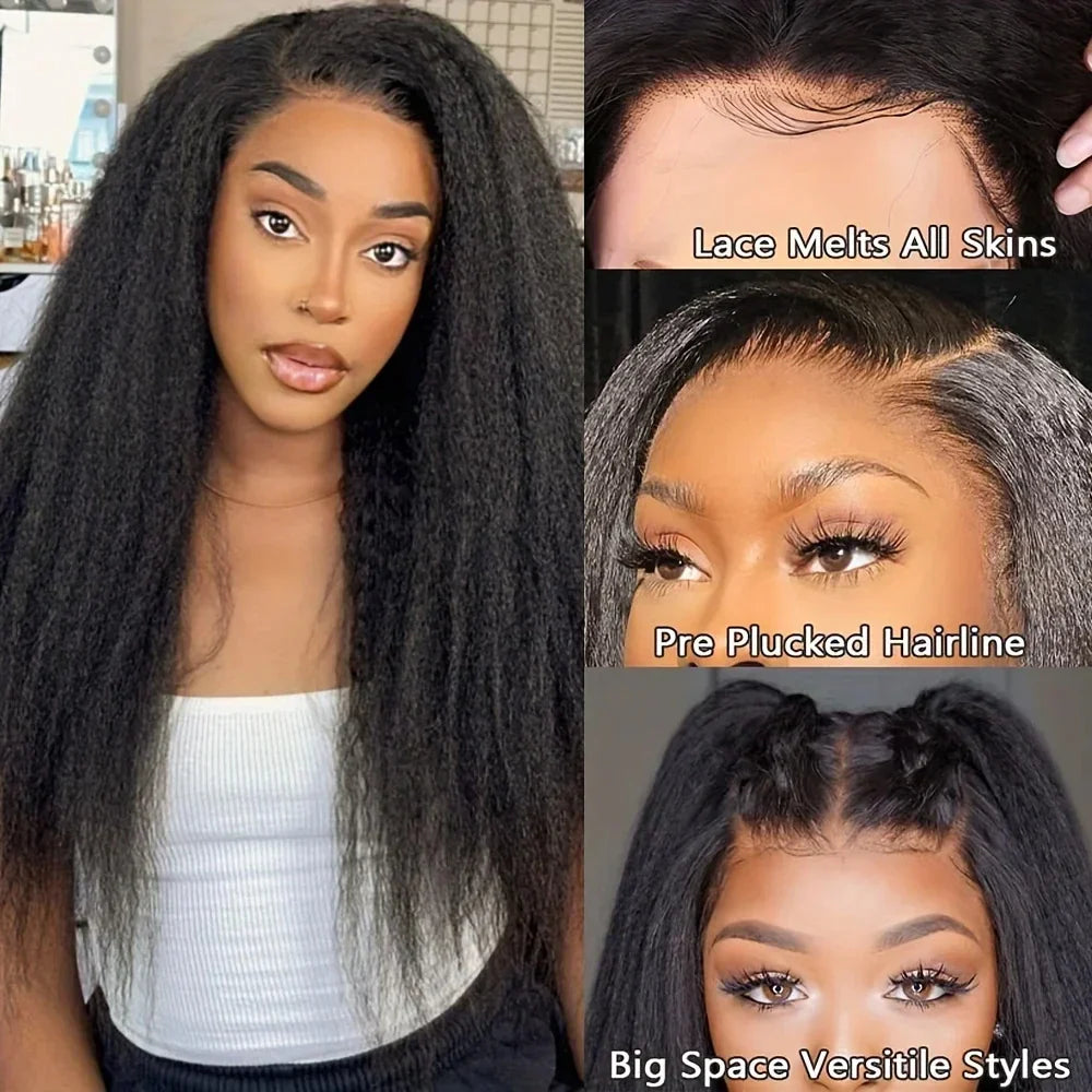 40 Inch Full 360 HD Lace Frontal Kinky Yaki Straight Human Hair Wig | 300% Density Transparent Lace Front Wig for Women