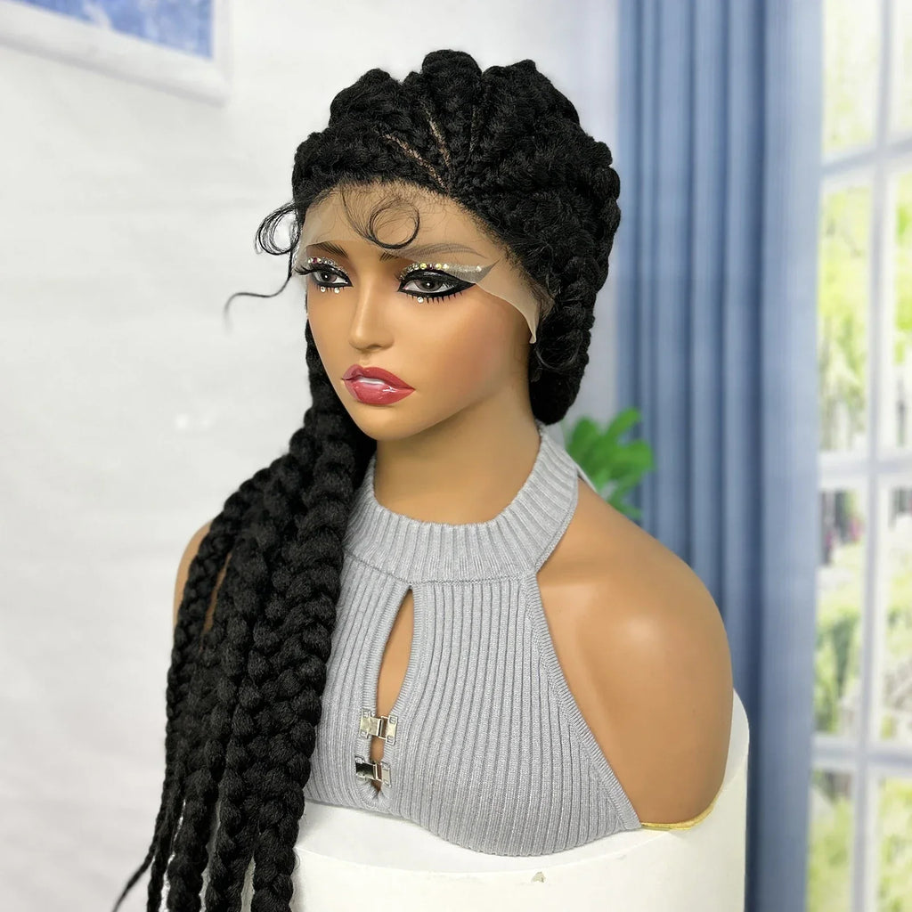 36" Long Cornrow Knotless Braids Wig | Full Lace | Baby Hair