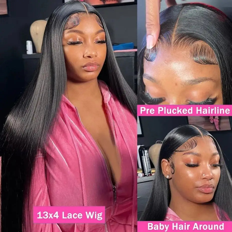 180% Density Straight Human Hair Wigs | HD 4x4 Lace Closure & 13x4/13x6 Lace Frontal Wig (Remy, 30-36 Inch Transparent Lace)