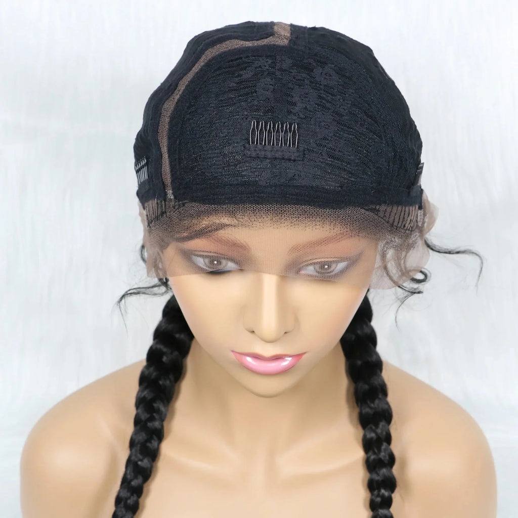 24" Dutch Cornrow Box Braid Wig | Lace Front Synthetic Wig with Baby Hair | Afro Wig for Black Women | High-Temp Fiber