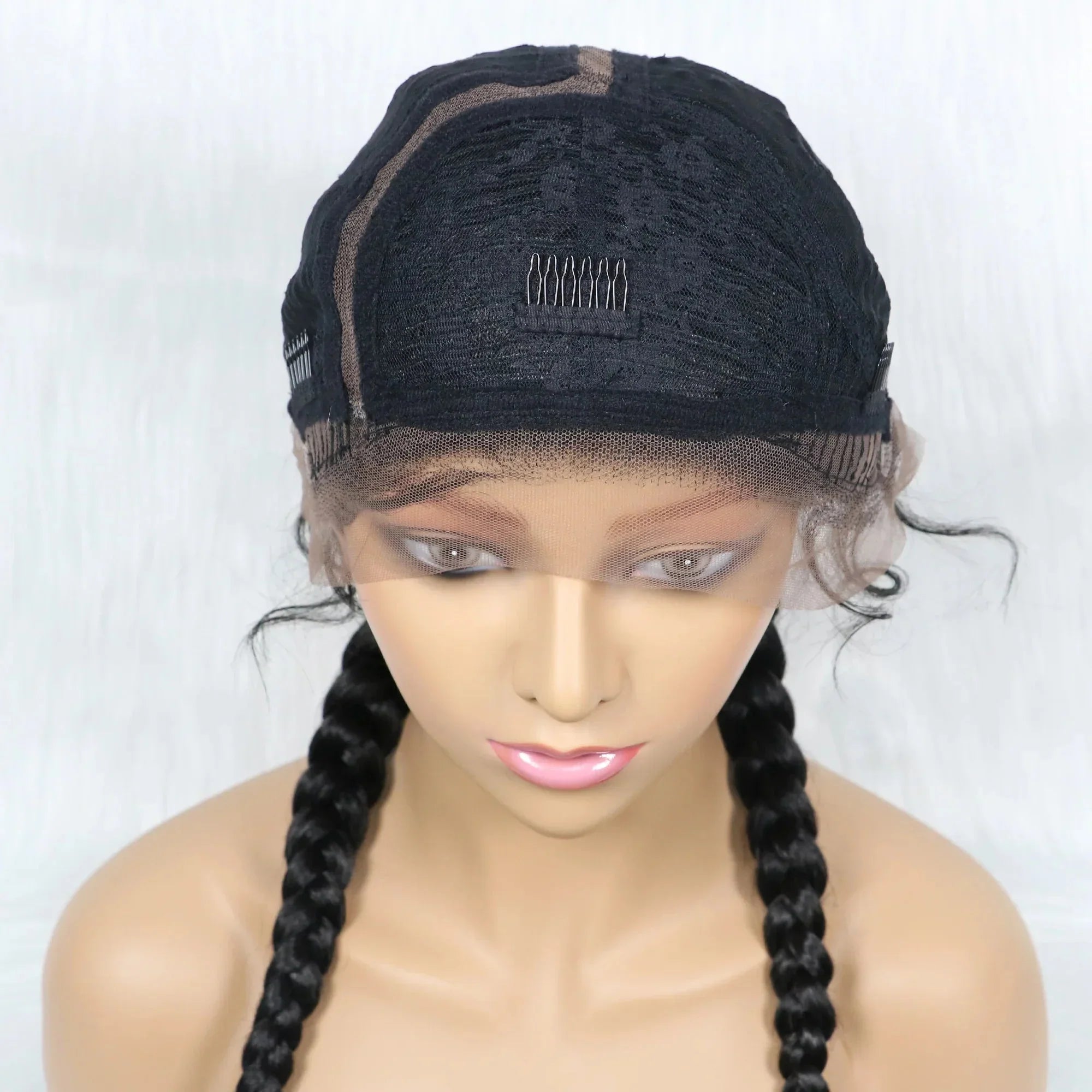 24" Dutch Cornrow Box Braid Wig | Lace Front Synthetic Wig with Baby Hair | Afro Wig for Black Women | High-Temp Fiber