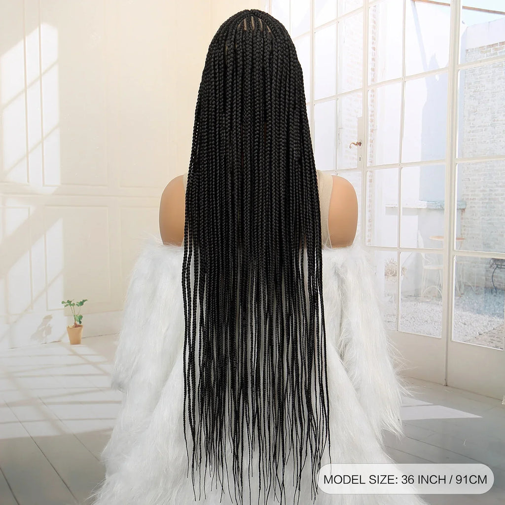 36" Cornrow & Knotless Box Braids Wig | Full Lace | Baby Hair | Twist Accents | Kanekalon Hair