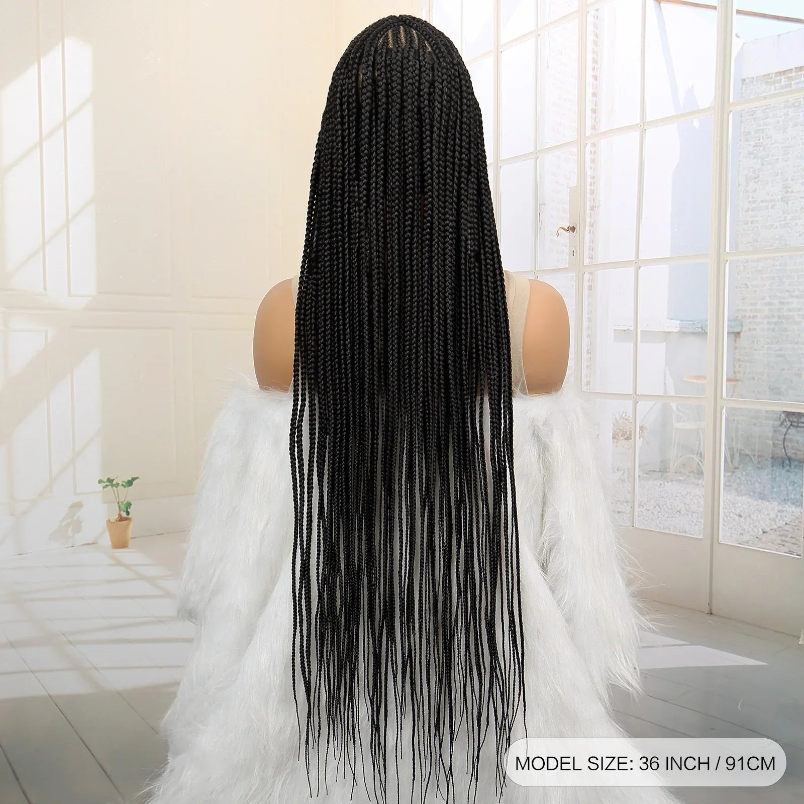 36" Cornrow & Knotless Box Braids Wig | Full Lace | Baby Hair | Twist Accents | Kanekalon Hair