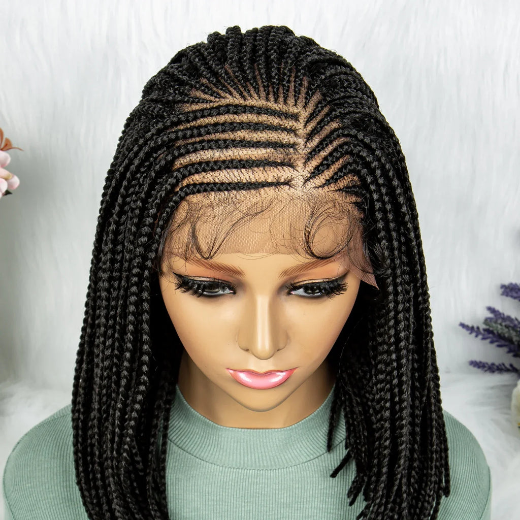 16" Short Knotless Box Braids Bob Wig | Lace Front | Afro Braided Hair