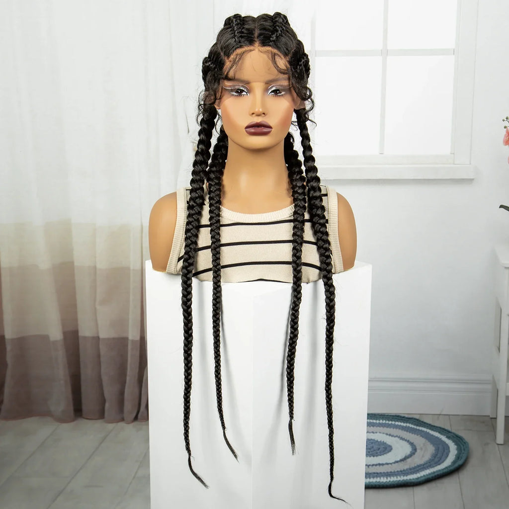 36" Natural Cornrow Braids Wig | Lace Front | Baby Hair | Long Braids