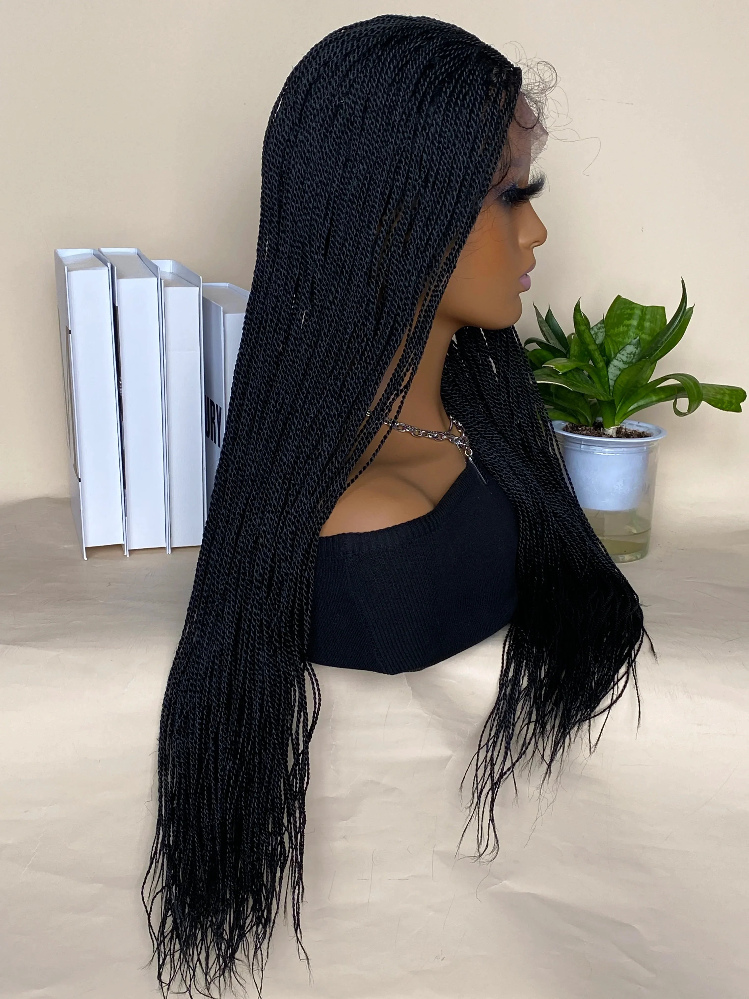 30 Inch Box Braids Wig | Kanekalon Fiber | Heat Resistant | Lace Front | For Black Women