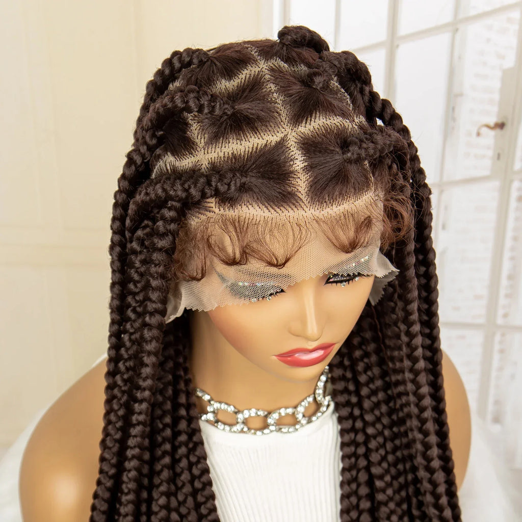 36" Big Knotless Box Braided Full Lace Wig | Cornrow Braiding Wig | Baby Hair | Synthetic Braids | For Women