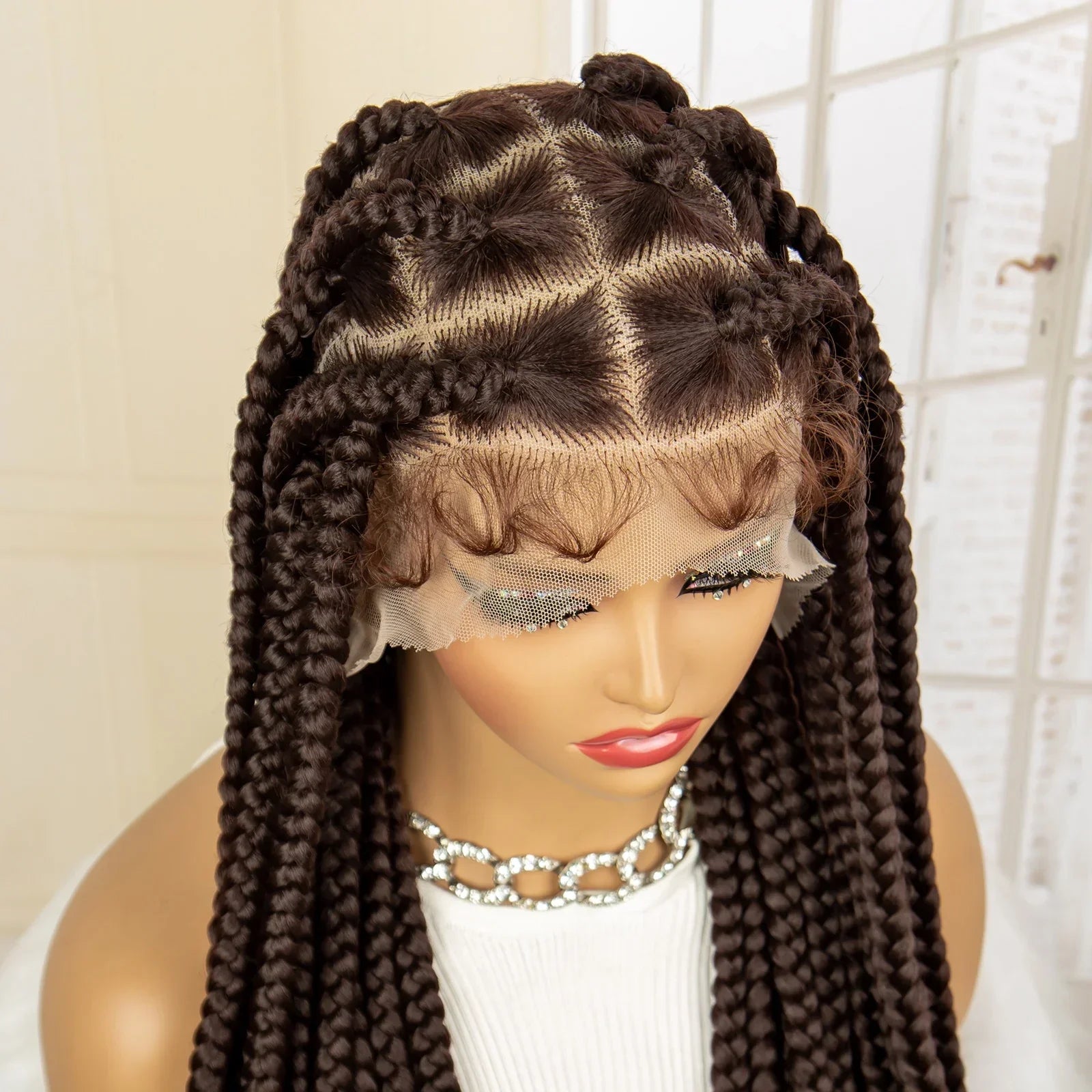 36" Big Knotless Box Braided Full Lace Wig | Cornrow Braiding Wig | Baby Hair | Synthetic Braids | For Women