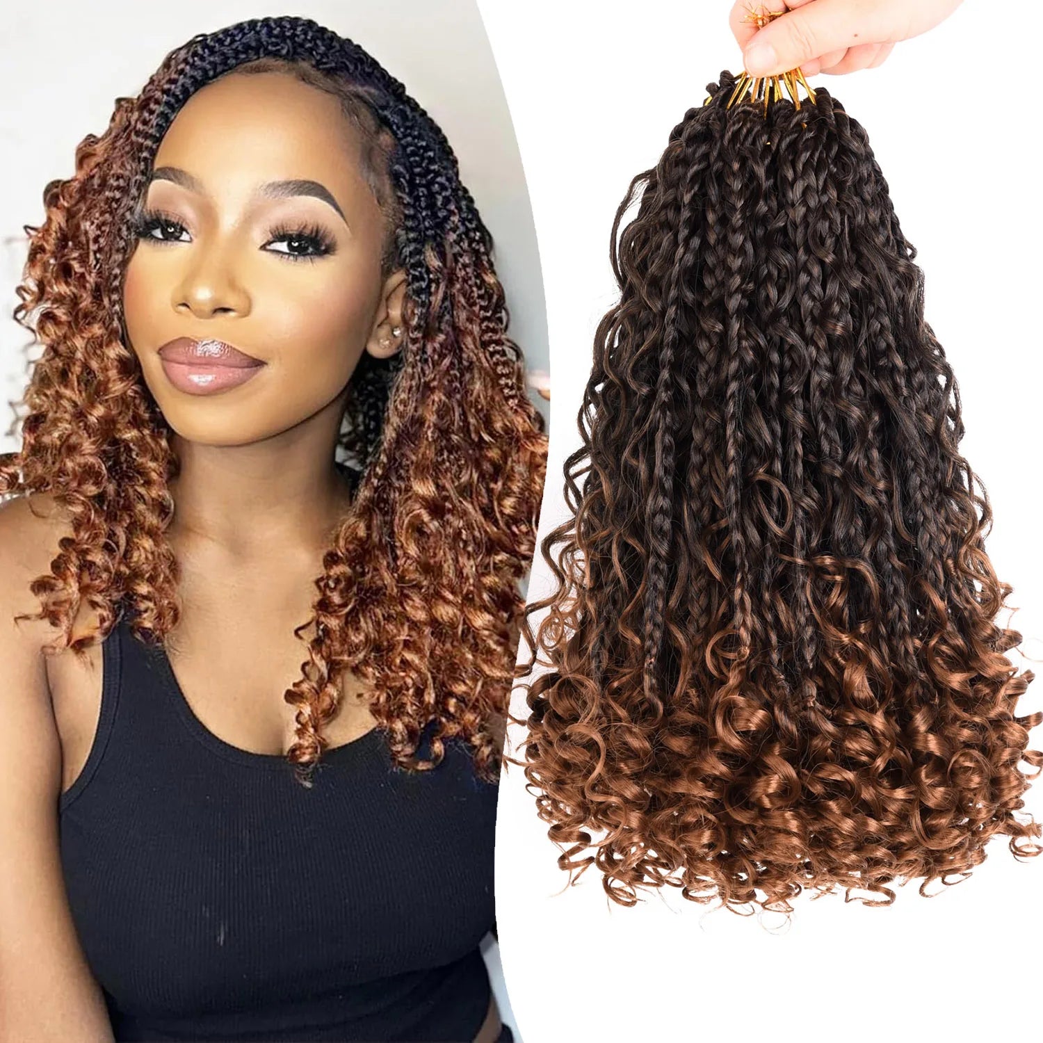 8 Packs 12" Goddess Box Braids Crochet Hair | Boho Braids with Curl Ends