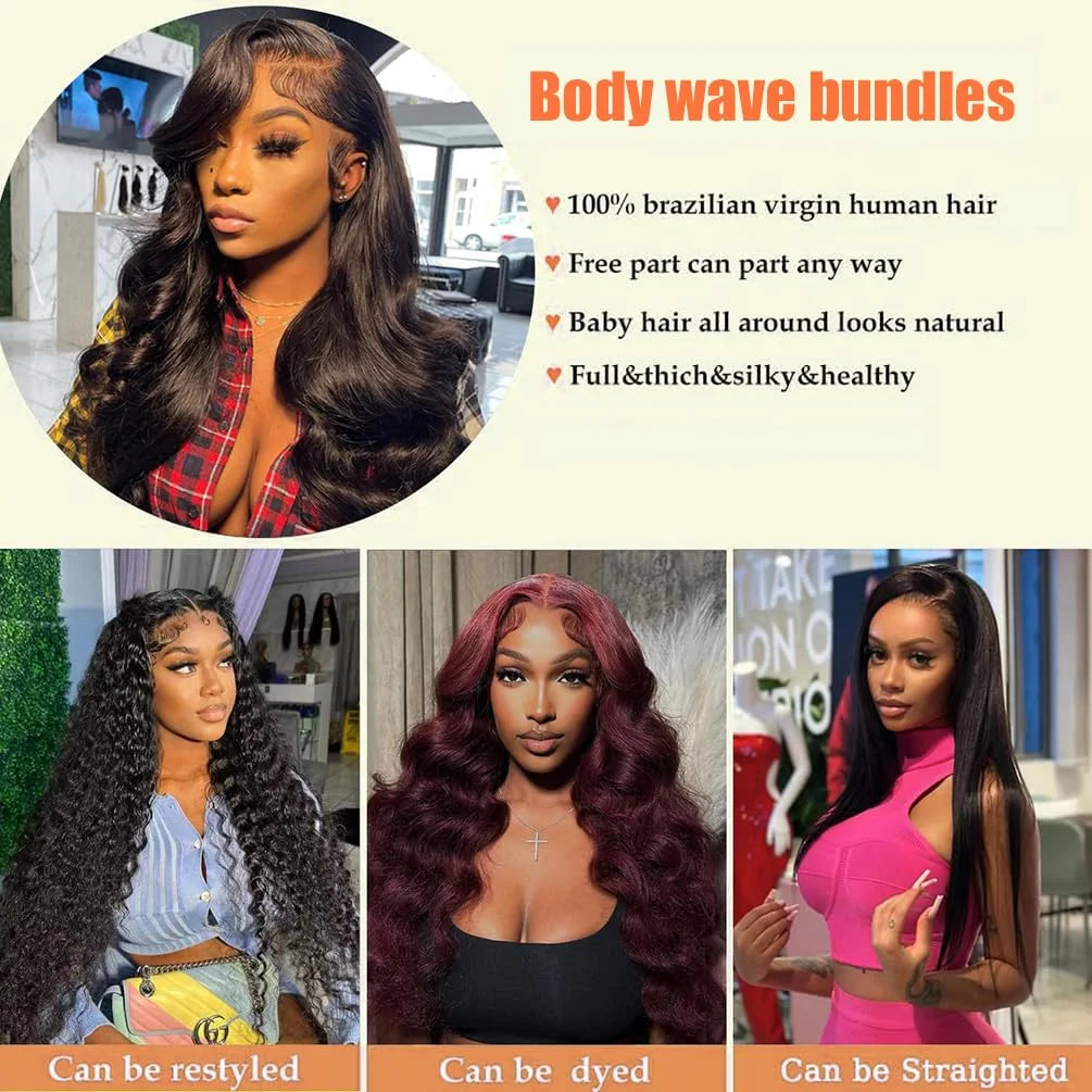 38-40" Loose Body Wave Brazilian Remy Hair Bundles | Water Wave Accents | 1/3/4 PCS Weave Extensions