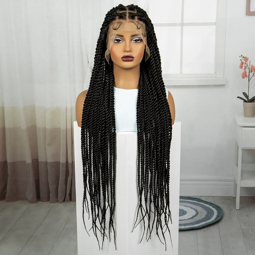 34" Twisted Knotless Box Braids Wig | Full Lace | Baby Hair | Synthetic Braids | Black Women