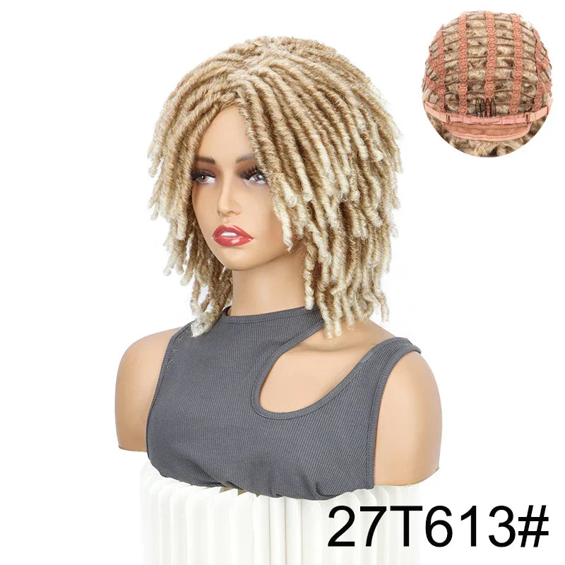 6" Short Dreadlock Wig | Curly Twisted Braid | Heat Resistant Synthetic Wig | Black & Brown