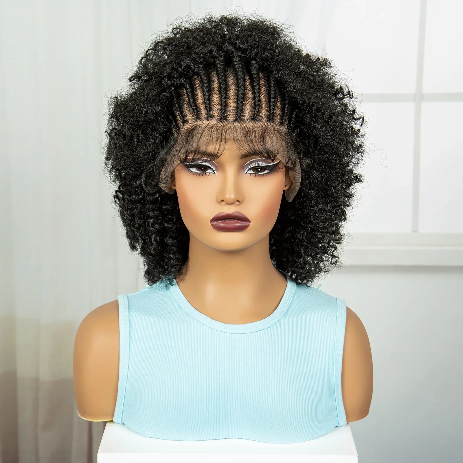 Afro Kinky Curly Braids Wig | Cornrow Accents | Full Lace | Baby Hair