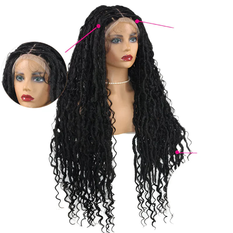 36" Ombre Goddess Locs Braids Wig | 360 Lace Front | Baby Hair | Bohemian Style