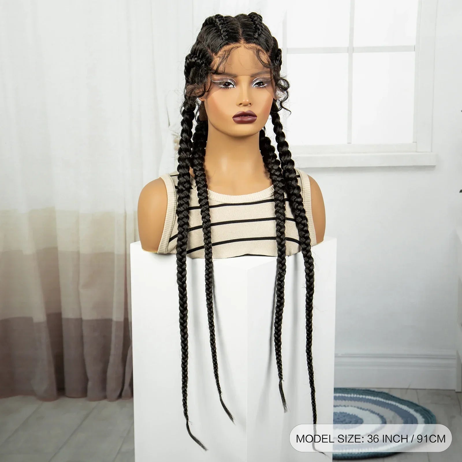 36" Natural Cornrow Braids Wig | Lace Front | Baby Hair | Long Braids