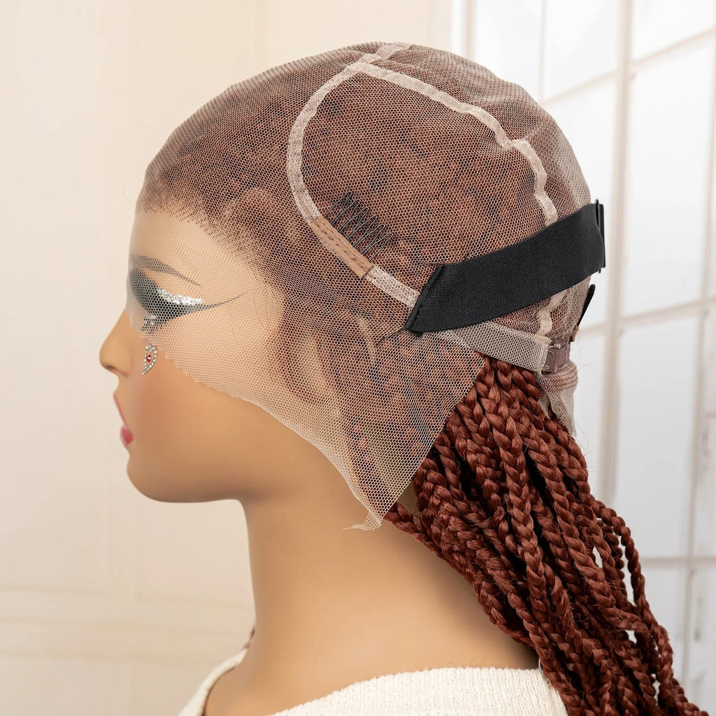 36" HD Full Lace Box Braided Wig | Ginger Color #350 | Lace Frontal Braids | Baby Hair | Synthetic Hair Wig