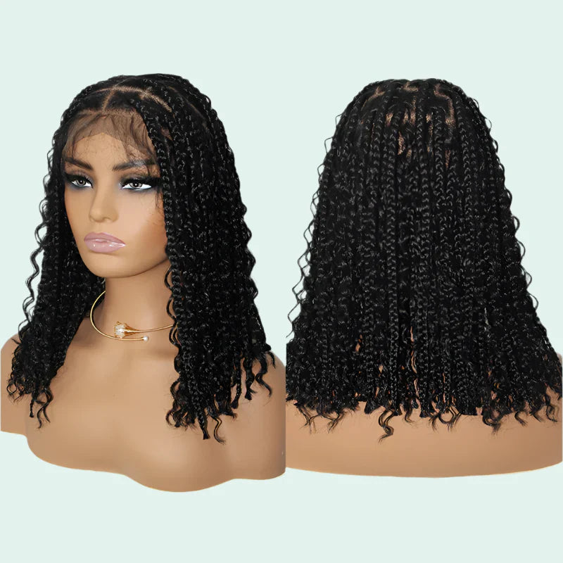 12" Goddess Boho Bob Braids Wig | 360 Lace Frontal | Curly Ends | Ombre & Color Options | Baby Hair